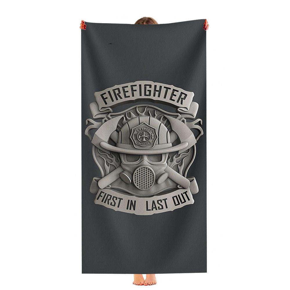 Fire Fighter Logo Last Out Ultra-Soft Luxury Bathroom Towels