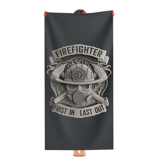 Fire Fighter Logo Last Out Ultra-Soft Luxury Bathroom Towels
