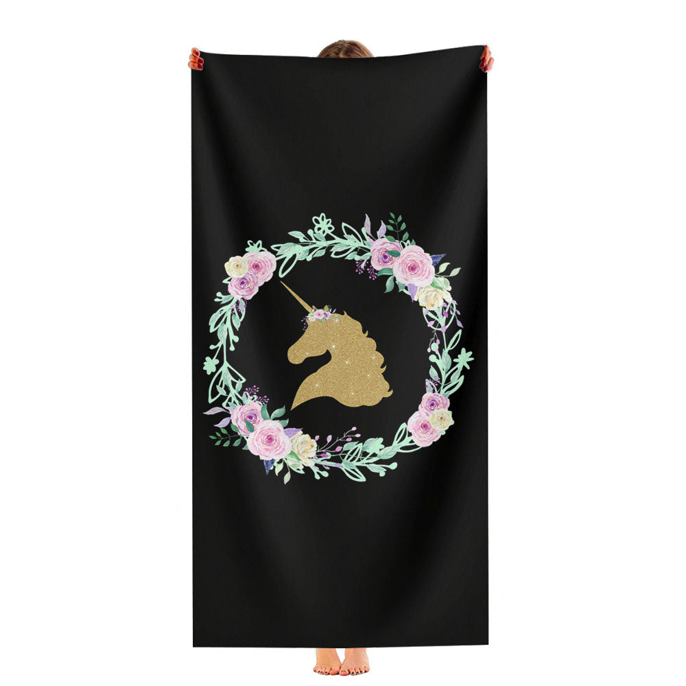 Flower Floral Silhouette Gold Unicorn Ultra-Soft Luxury Bathroom Towels