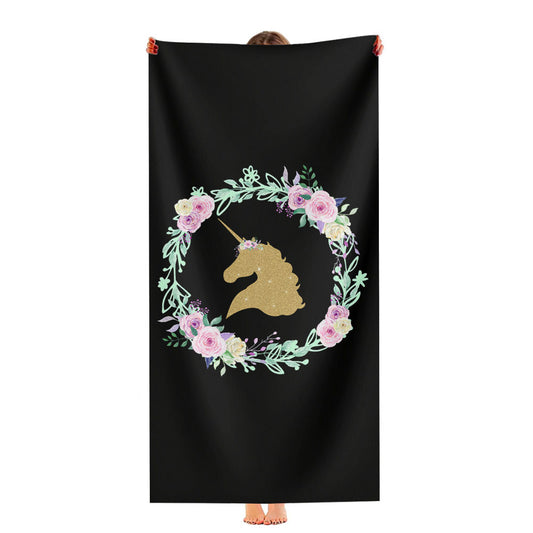 Flower Floral Silhouette Gold Unicorn Ultra-Soft Luxury Bathroom Towels