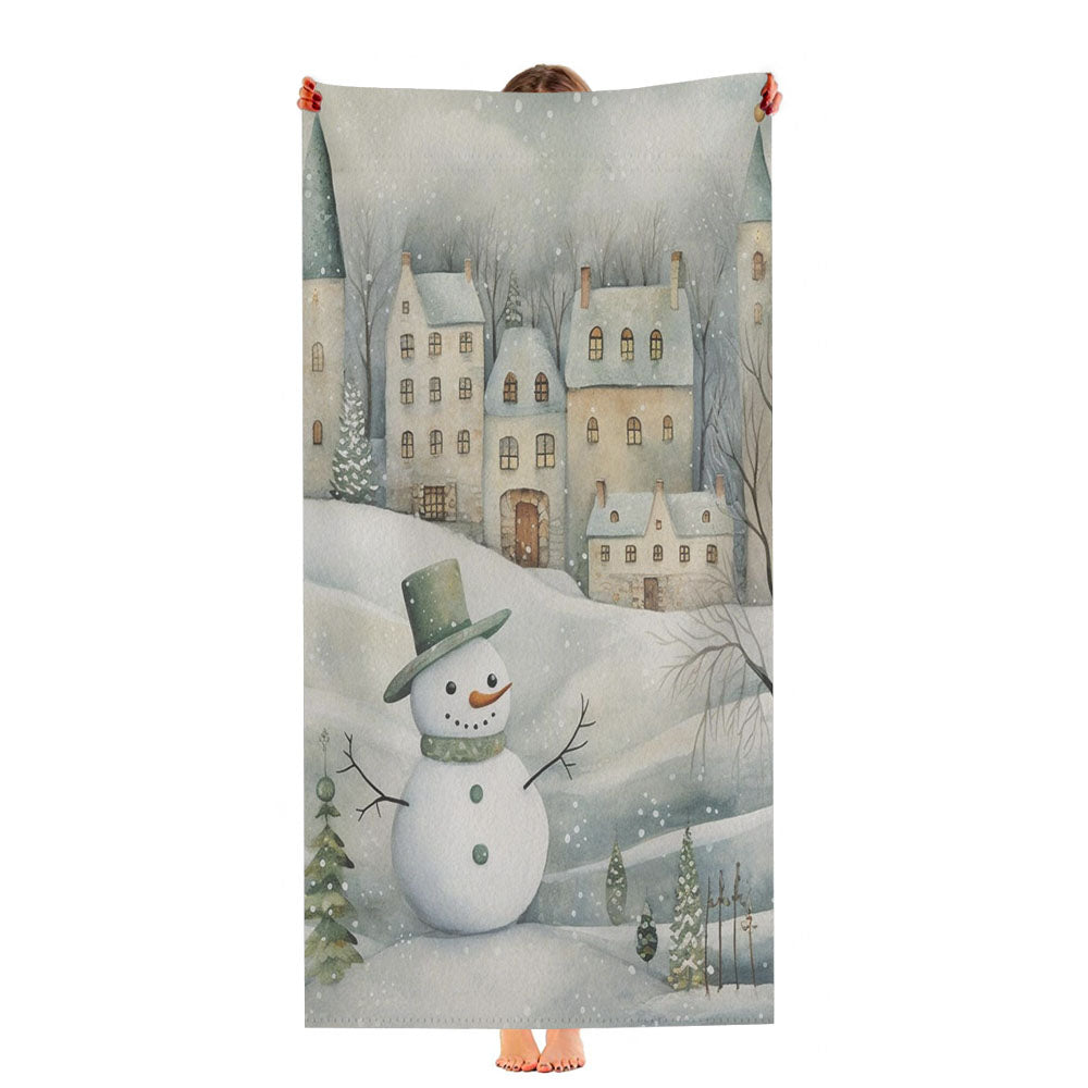 Folk Art Snowman Winter Village Ultra-Soft Luxury Bathroom Towels