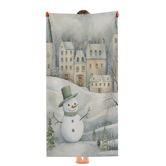 Folk Art Snowman Winter Village Ultra-Soft Luxury Bathroom Towels