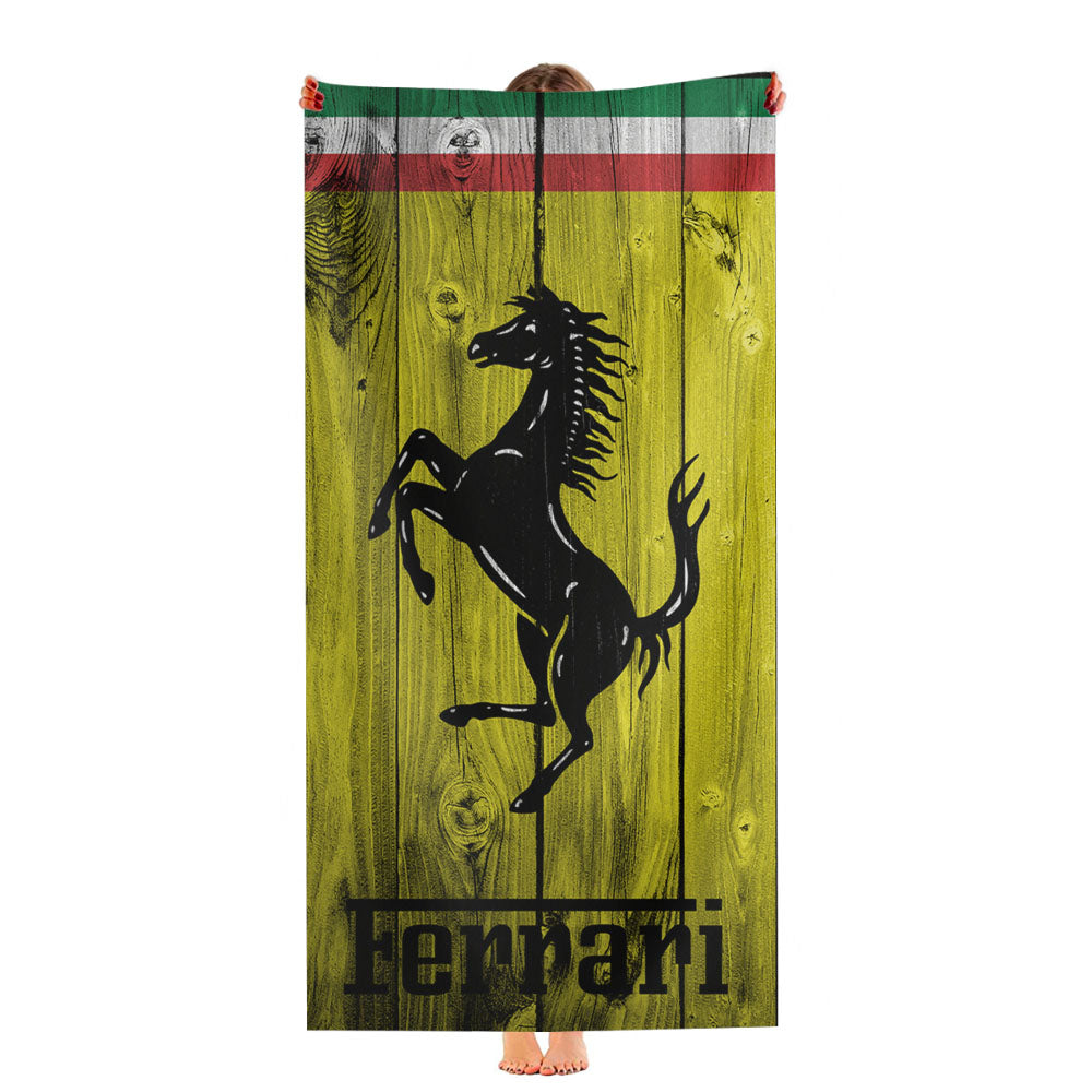 Full Ferrari Logo Dark Wood Wallpaper Ultra-Soft Luxury Bathroom Towels