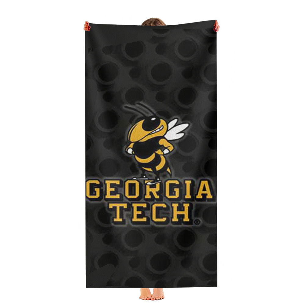 Georgia Tech Logo Over Blk Ultra-Soft Luxury Bathroom Towels
