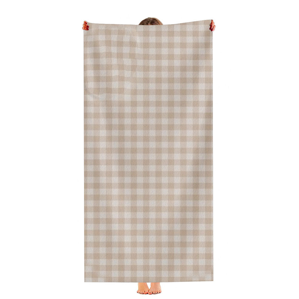 Gingham Plaid Pattern - Warm Neutral Tan Ultra-Soft Luxury Bathroom Towels