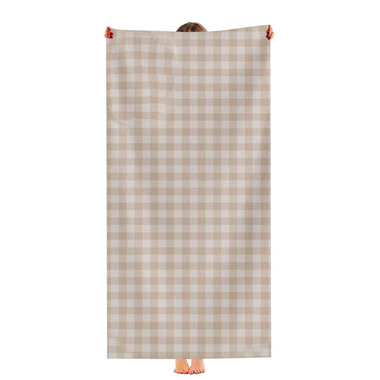 Gingham Plaid Pattern - Warm Neutral Tan Ultra-Soft Luxury Bathroom Towels