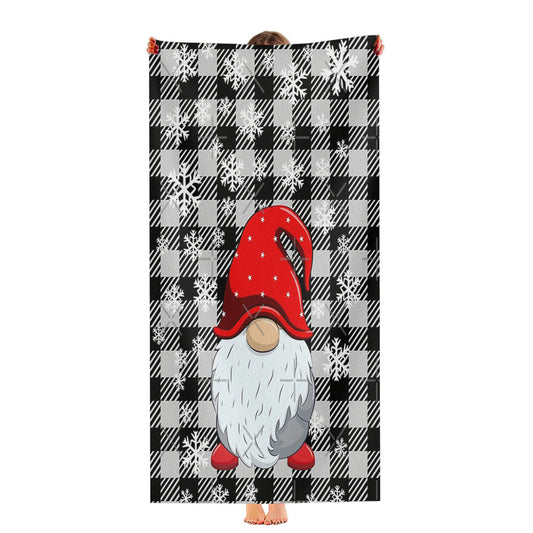 Gnomes Gray Buffalo Plaid Christmas Snowflakes Ultra-Soft Luxury Bathroom Towels