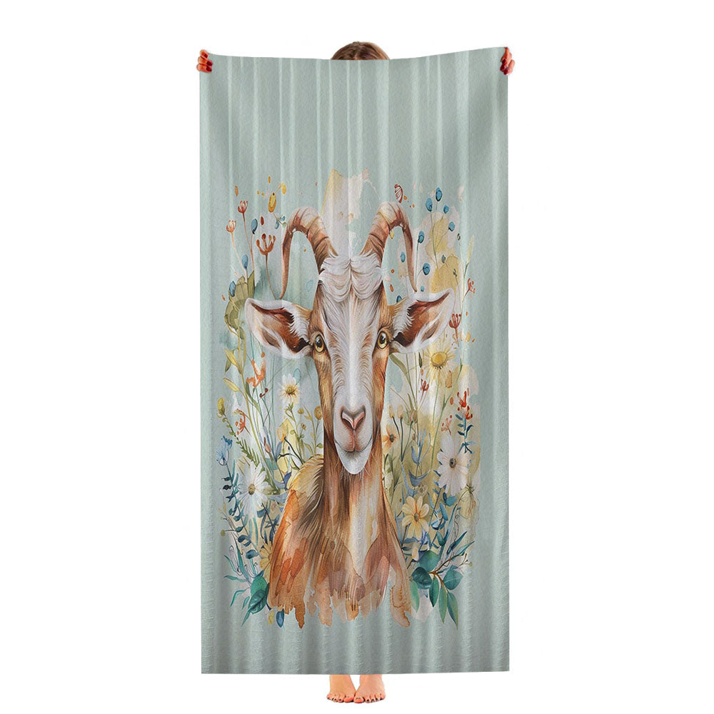 Goat In Wildflowers Ultra-Soft Luxury Bathroom Towels