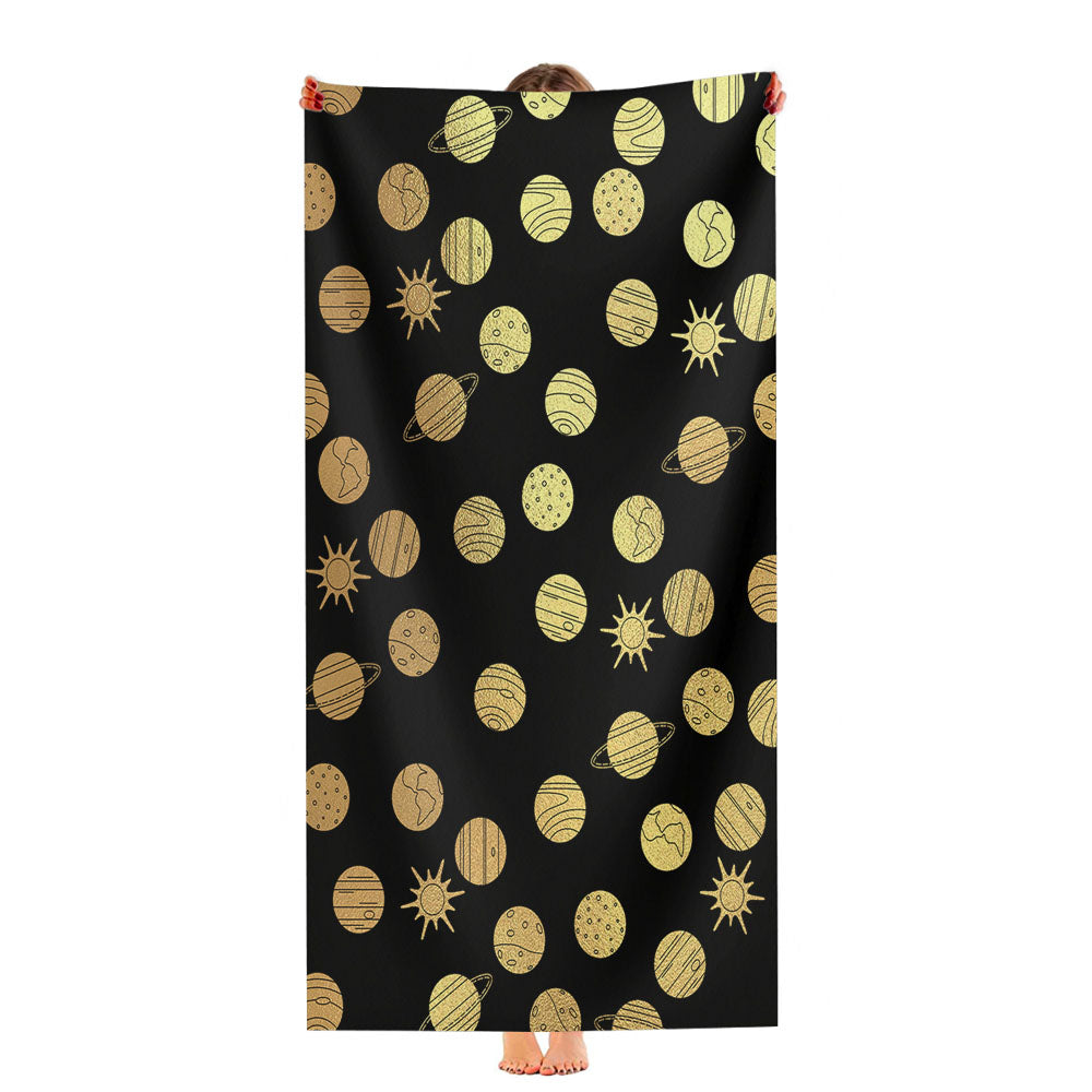 Gold Black Planet Pattern Doodle Ultra-Soft Luxury Bathroom Towels
