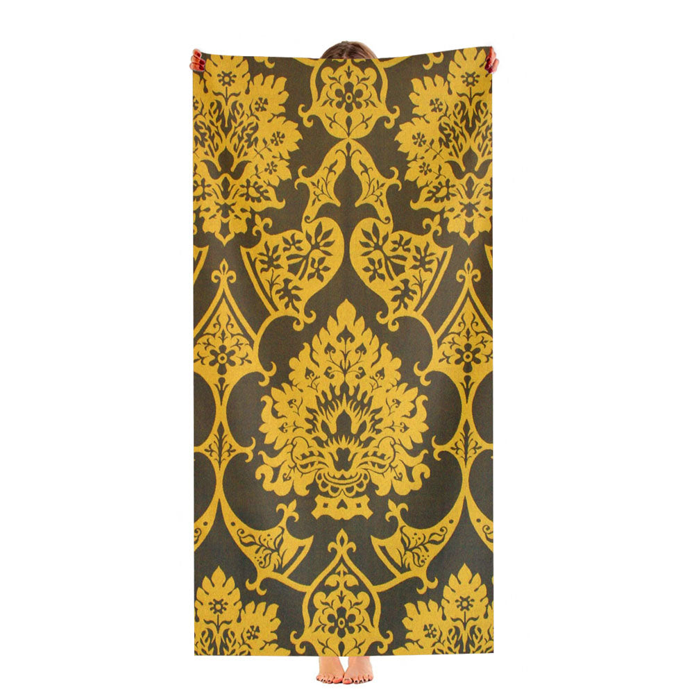 Gothic Black Gold Damask Pattern Ultra-Soft Luxury Bathroom Towels