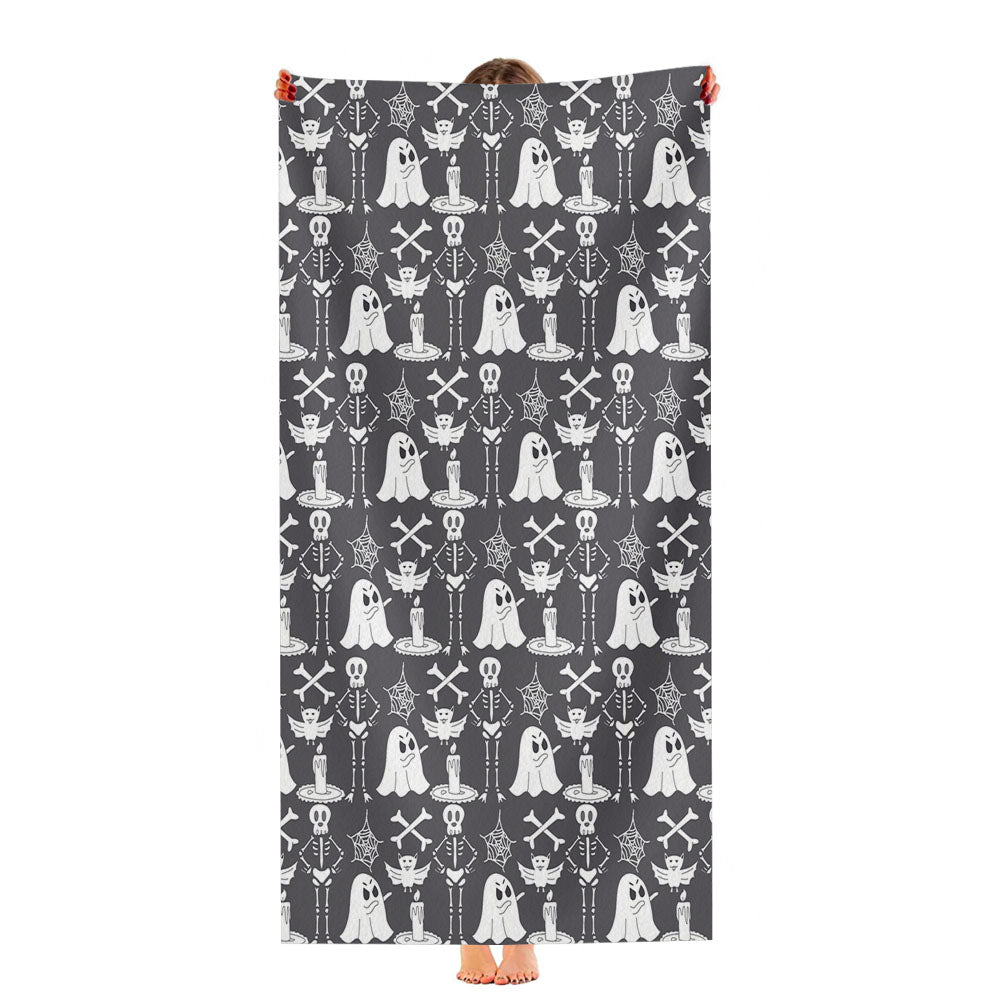 Grayscale Pattern Halloween Ghost Skeleton Ultra-Soft Luxury Bathroom Towels