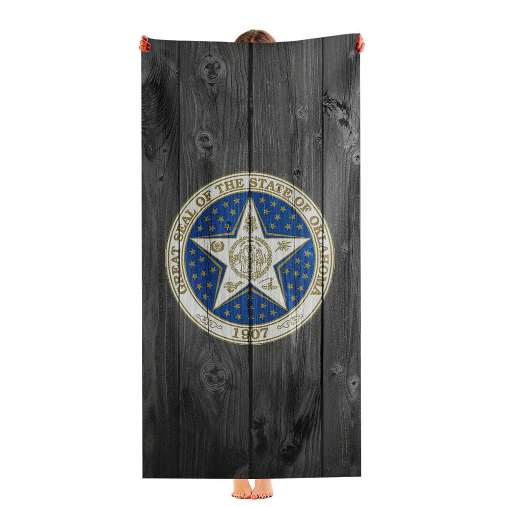 Great Seal Of The State Of Oklahoma Logo Dark Wood Wallpaper Ultra-Soft Luxury Bathroom Towels