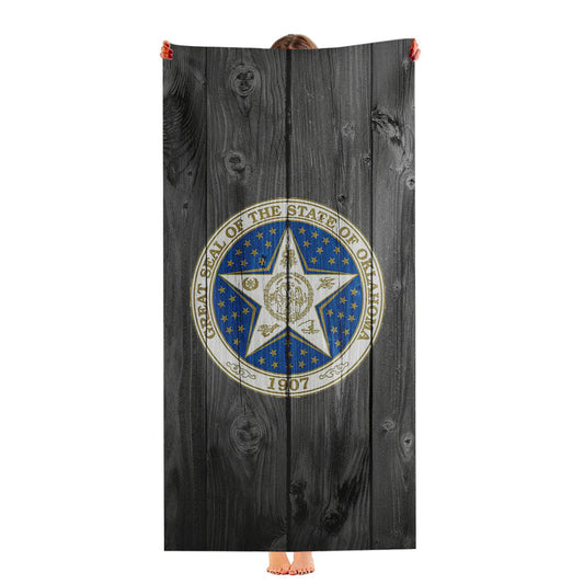 Great Seal Of The State Of Oklahoma Logo Dark Wood Wallpaper Ultra-Soft Luxury Bathroom Towels