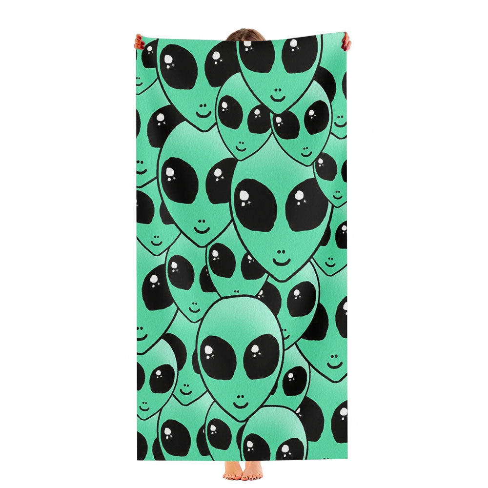 Green Alien Pattern Ultra-Soft Luxury Bathroom Towels