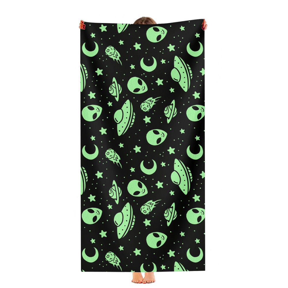 Green Alien Pattern Martian Space Stars Ufo Ultra-Soft Luxury Bathroom Towels