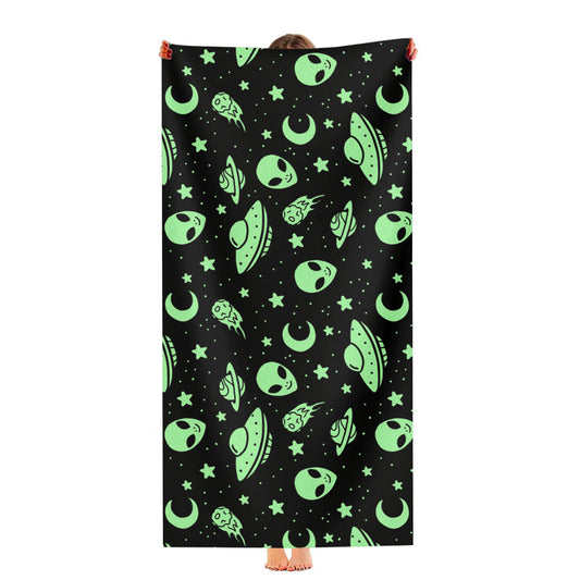 Green Alien Pattern Martian Space Stars Ufo Ultra-Soft Luxury Bathroom Towels