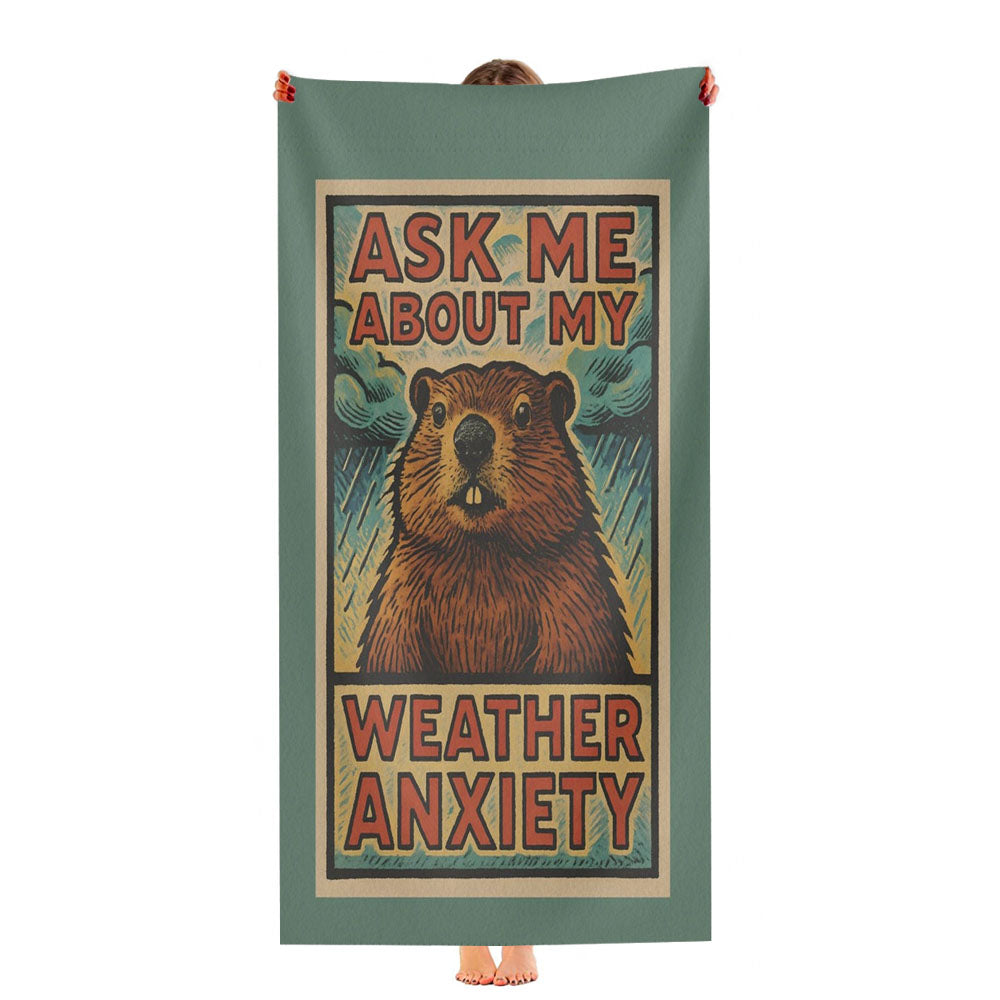 Groundhog Funny Weather Anxiety Ultra-Soft Luxury Bathroom Towels