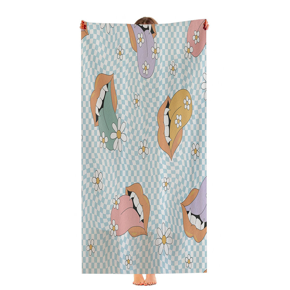 Handdrawn Floral Vampy Lip Art Ultra-Soft Luxury Bathroom Towels