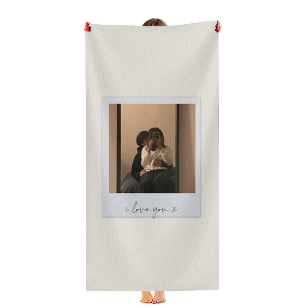I Love You Polaroid - Personalised Couples Ultra-Soft Luxury Bathroom Towels