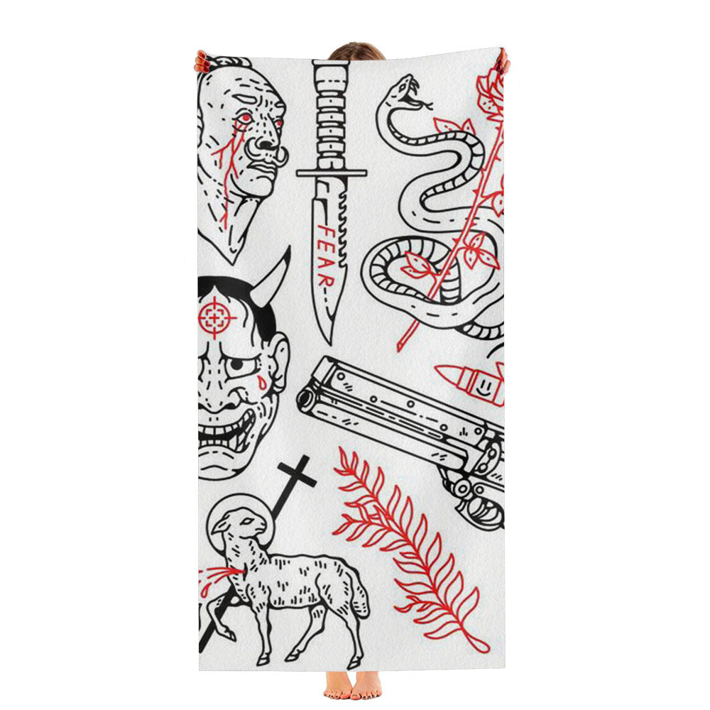 Japanese Tattoo Flash Pattern Ultra-Soft Luxury Bathroom Towels