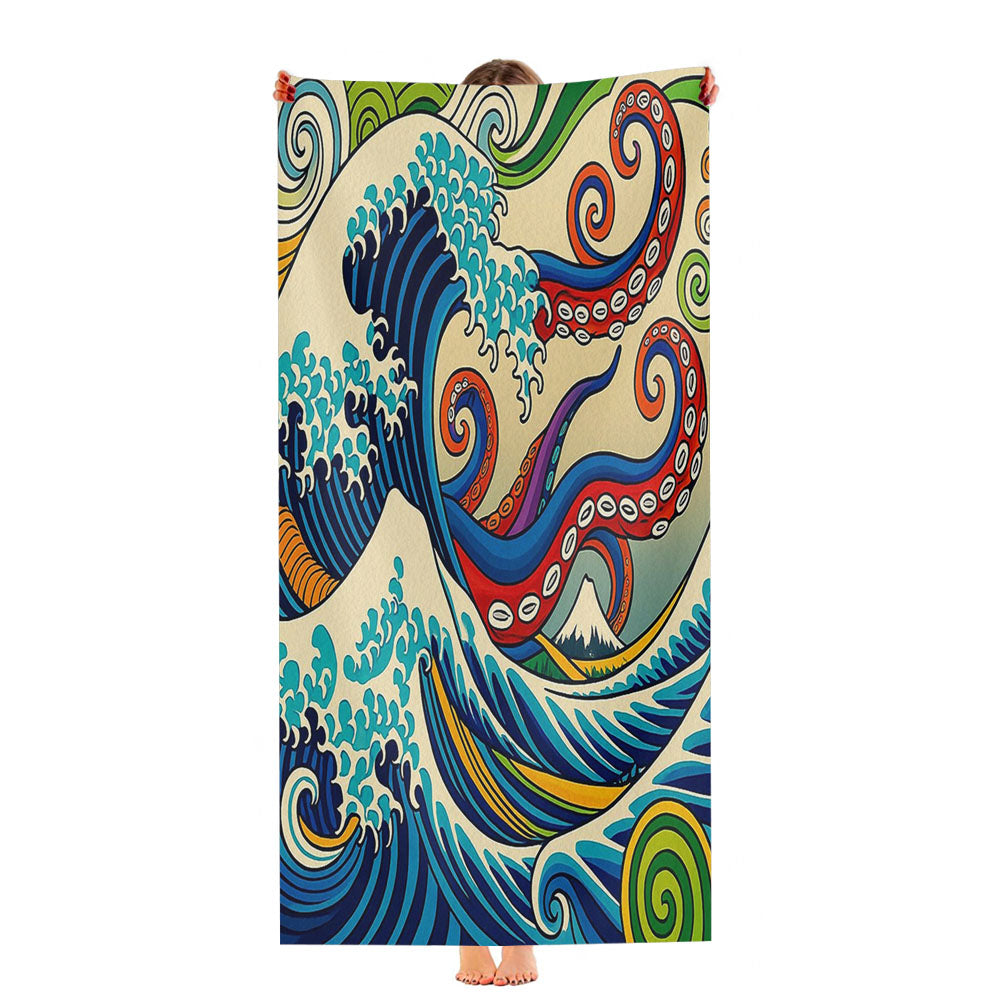 Japanese Wave Octopus Ultra-Soft Luxury Bathroom Towels