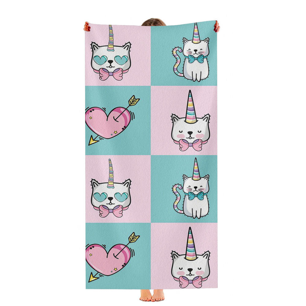 Kitty Unicorn Pastel Color Collage Pattern Ultra-Soft Luxury Bathroom Towels