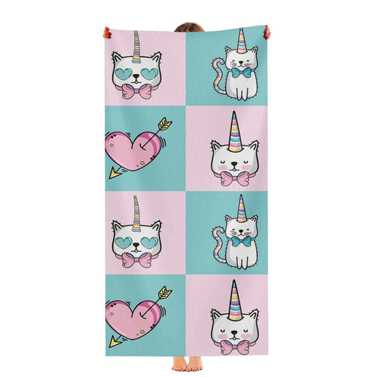 Kitty Unicorn Pastel Color Collage Pattern Ultra-Soft Luxury Bathroom Towels