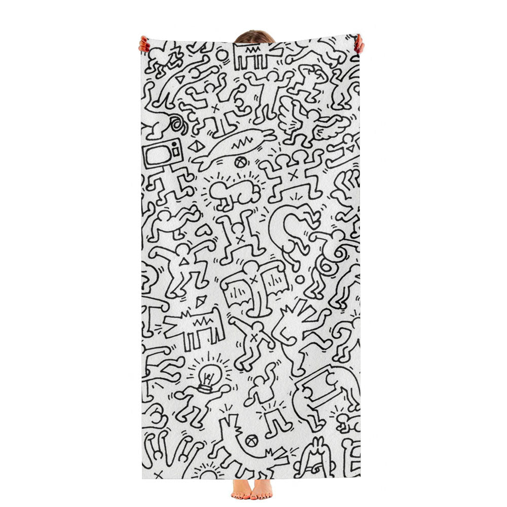 Legend Black White Doodle Keith Haring Pattern Ultra-Soft Luxury Bathroom Towels