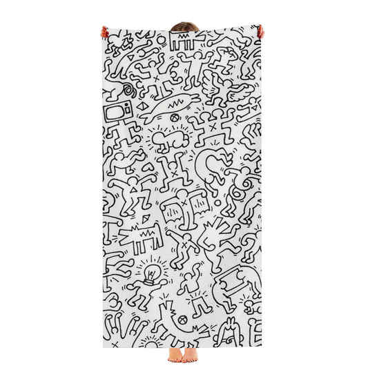 Legend Black White Doodle Keith Haring Pattern Ultra-Soft Luxury Bathroom Towels