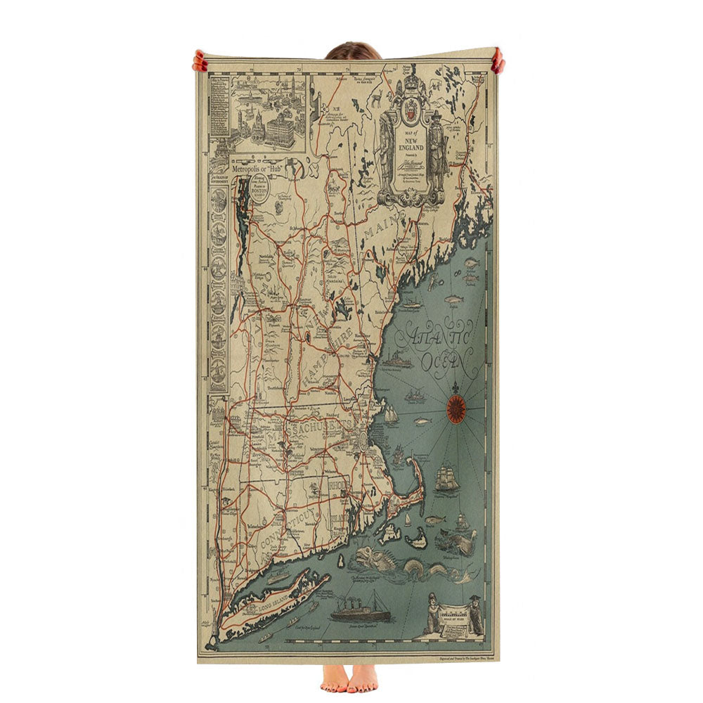 Map Of New England From 1928 Ultra-Soft Luxury Bathroom Towels