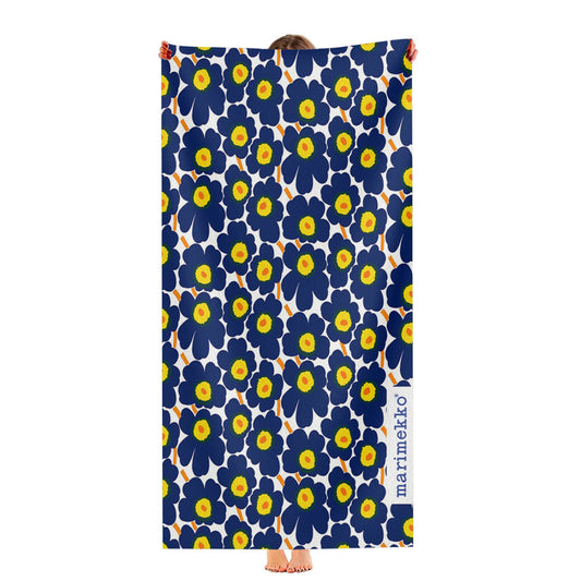 Marimekko Pieni Unikko Blue Flower Pattern Ultra-Soft Luxury Bathroom Towels