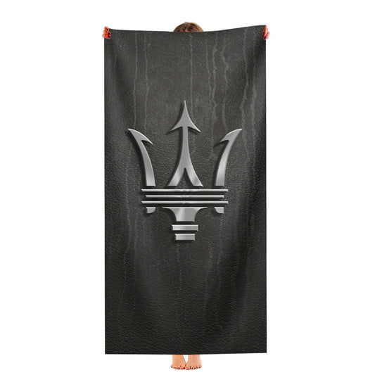 Maserati Metal Logo Emblem Leather Texture Ultra-Soft Luxury Bathroom Towels