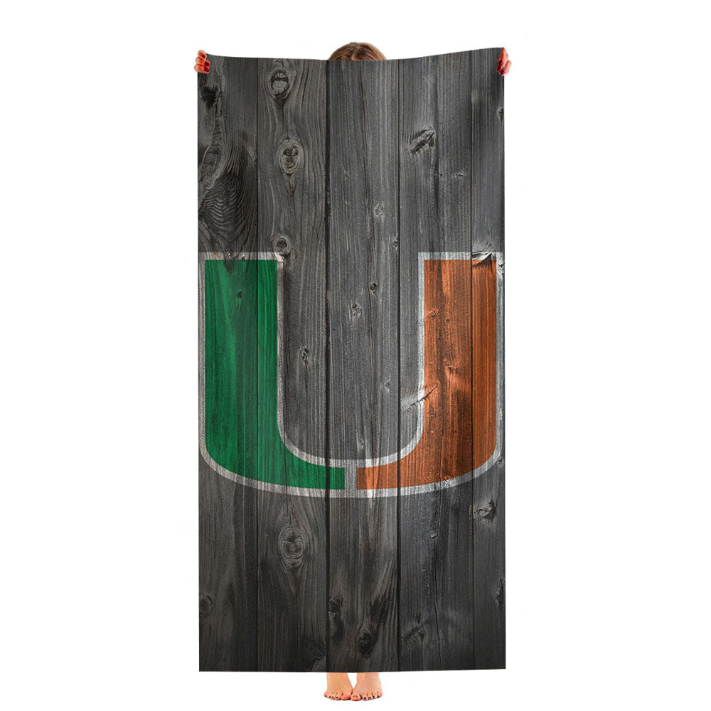 Miami Hurricanes Nfl Logo Dark Wood Wallpaper Ultra-Soft Luxury Bathroom Towels