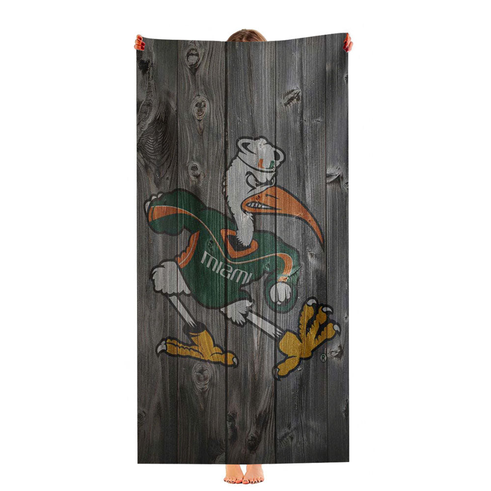 Miami Hurricanes University Logo Dark Wood Wallpaper Ultra-Soft Luxury Bathroom Towels