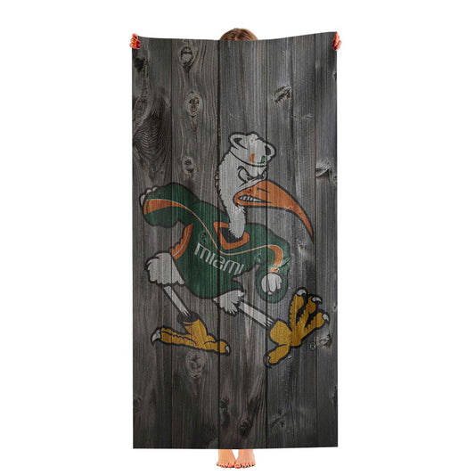 Miami Hurricanes University Logo Dark Wood Wallpaper Ultra-Soft Luxury Bathroom Towels