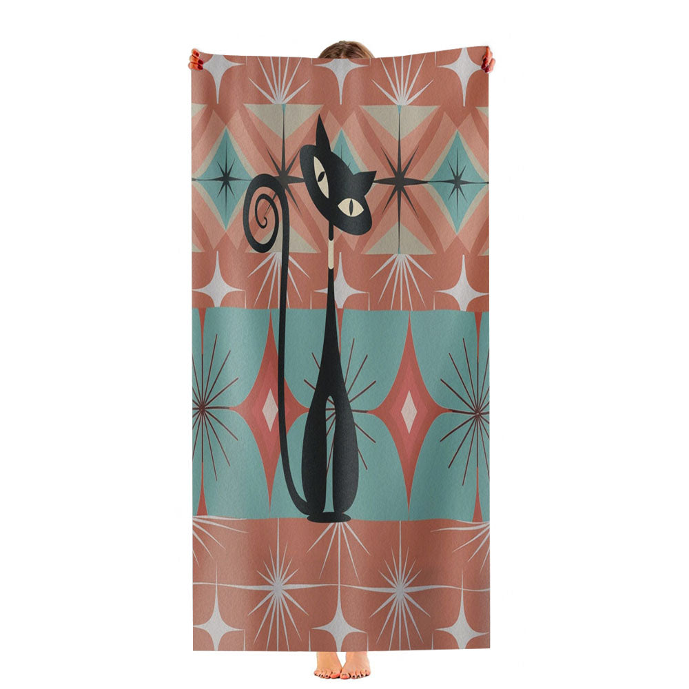 Mid Century Modern Atomic Cat Ultra-Soft Luxury Bathroom Towels