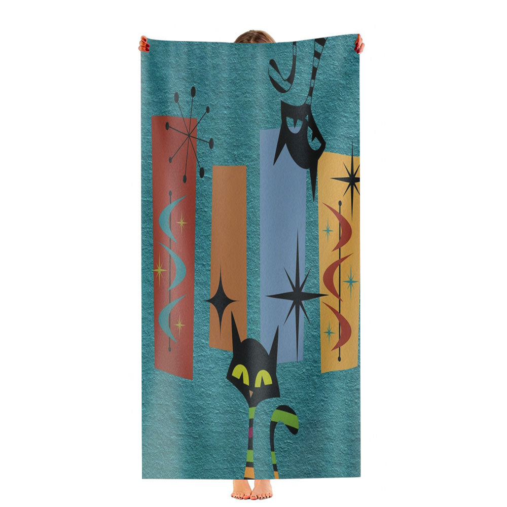 Mid Century Modern Atomic Catmid Century Modern Atomic Cat Ultra-Soft Luxury Bathroom Towels