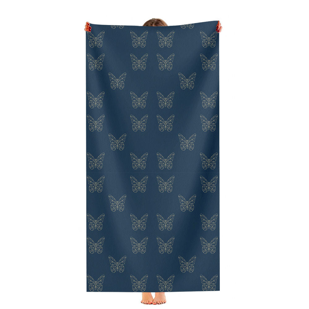 Navy Cream Geometric Butterfly Pattern Ultra-Soft Luxury Bathroom Towels