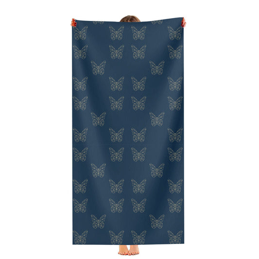 Navy Cream Geometric Butterfly Pattern Ultra-Soft Luxury Bathroom Towels
