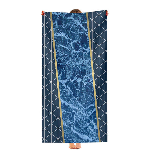 Navy White Marble Geometric Triangle And Gold Line Pattern Ultra-Soft Luxury Bathroom Towels