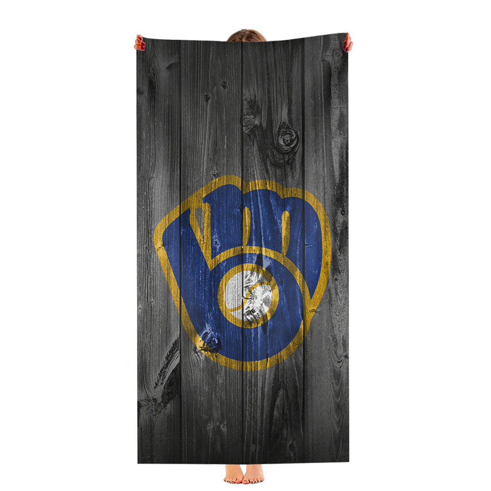 New Milwaukee Brewers Mlb Logo Dark Wood Wallpaper Ultra-Soft Luxury Bathroom Towels