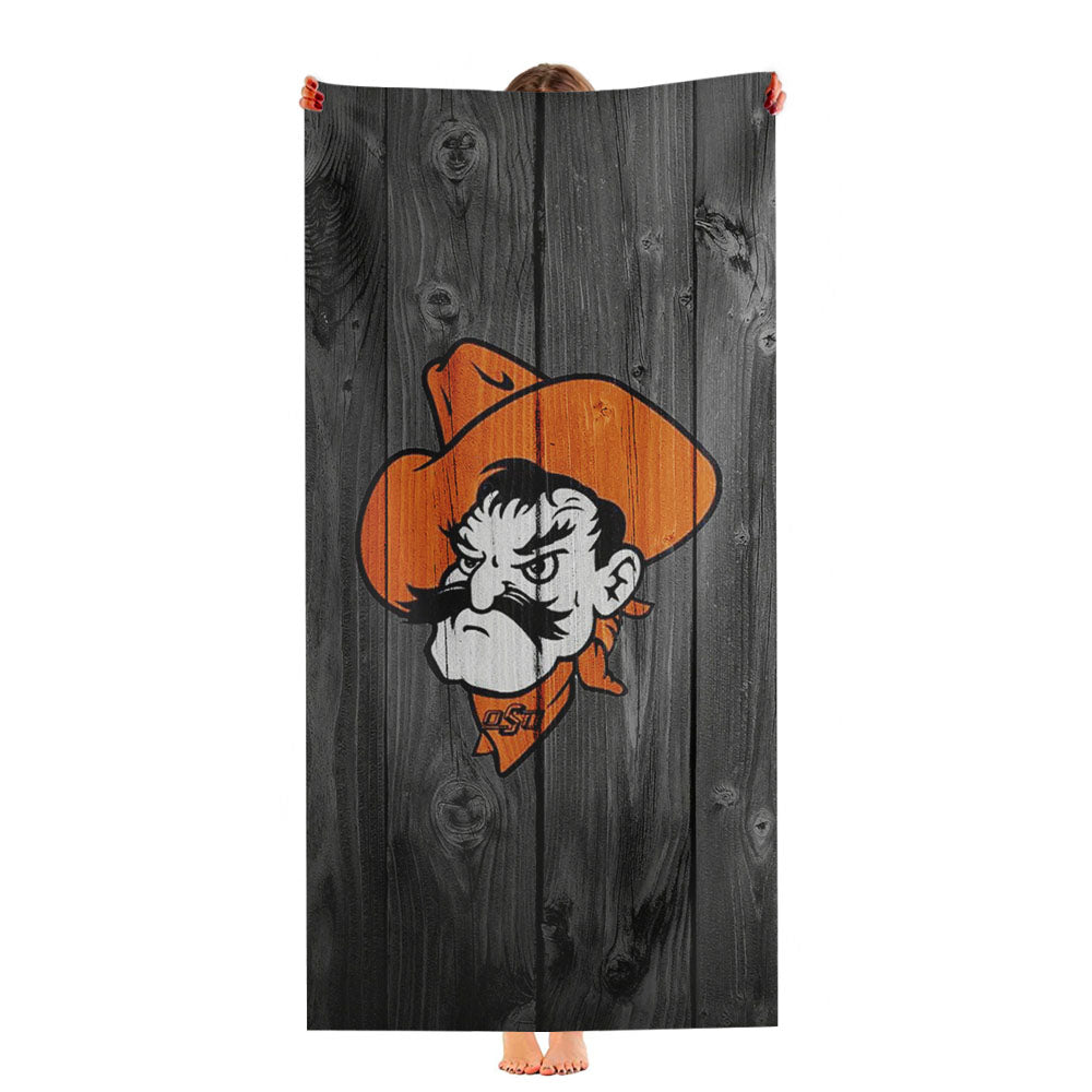 Oklahoma State Pistol Pete Logo Dark Wood Wallpaper Ultra-Soft Luxury Bathroom Towels