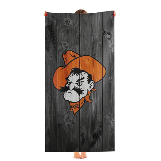 Oklahoma State Pistol Pete Logo Dark Wood Wallpaper Ultra-Soft Luxury Bathroom Towels