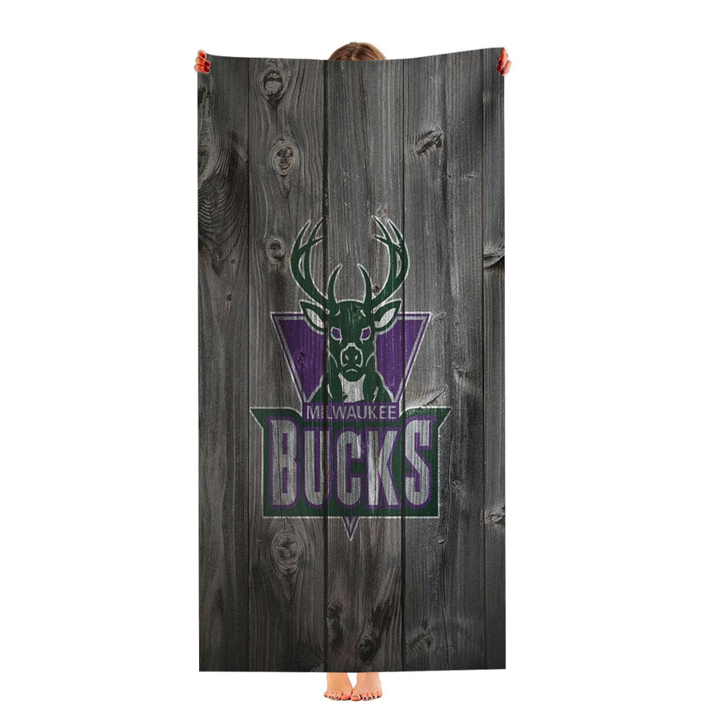 Old Milwaukee Bucks Nba Logo Dark Wood Wallpaper Ultra-Soft Luxury Bathroom Towels