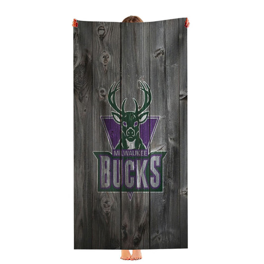 Old Milwaukee Bucks Nba Logo Dark Wood Wallpaper Ultra-Soft Luxury Bathroom Towels