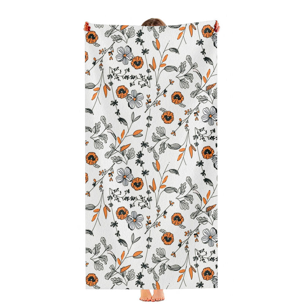 Orange Flower Pattern Ultra-Soft Luxury Bathroom Towels