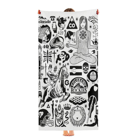 Pattern Black Tattoo Medicine Style Ultra-Soft Luxury Bathroom Towels