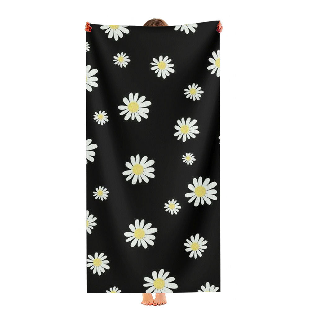 Pattern Flowers In Black Background Ultra-Soft Luxury Bathroom Towels