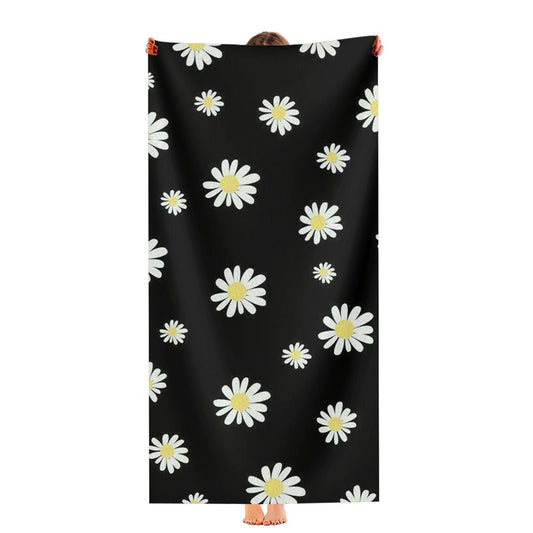 Pattern Flowers In Black Background Ultra-Soft Luxury Bathroom Towels