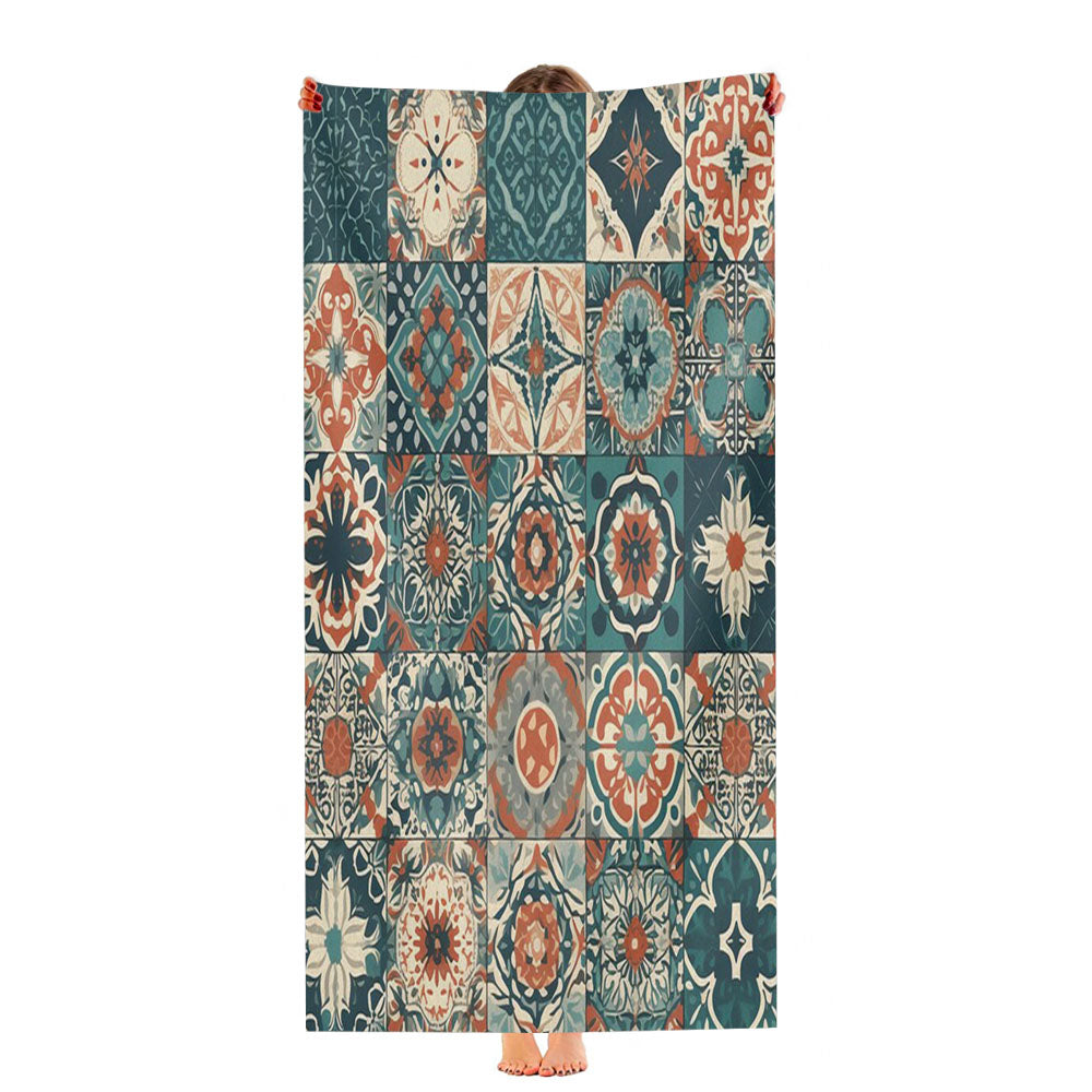 Patterns With A Traditional Spanish Tile Ultra-Soft Luxury Bathroom Towels